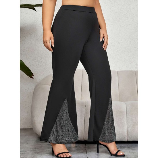 Plus Size Black  Solid Flare Pants