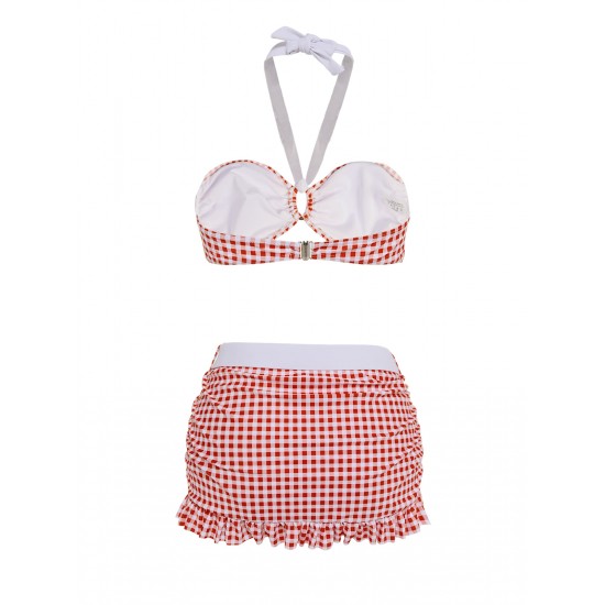  Red  Plaid Halter Bikini Set