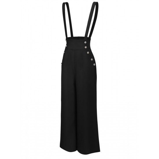 Black  Solid Suspender Pants