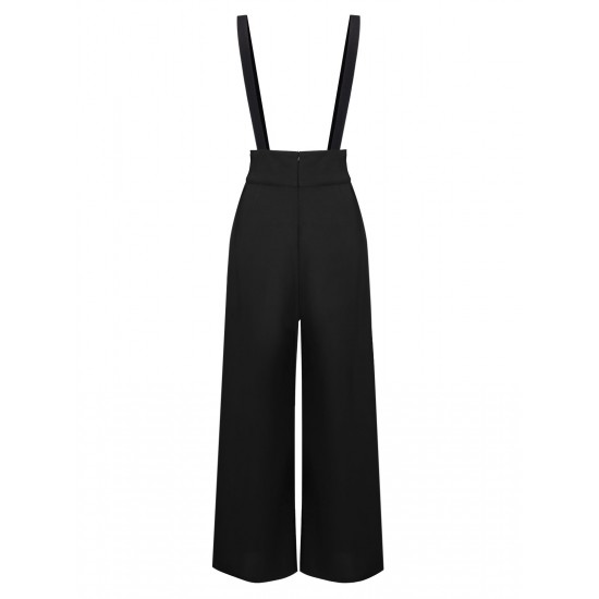 Black  Solid Suspender Pants