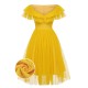 Yellow  Dots Off-Shoulder Mesh Swing Dress