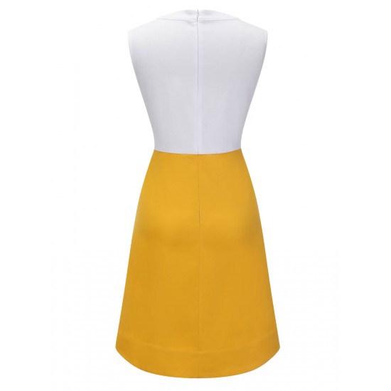 White & Yellow  Bowknot Patchwork Dress