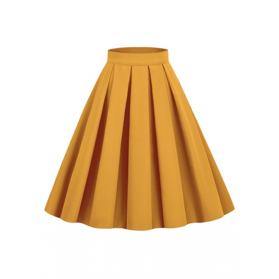  Solid Pleated Skirt