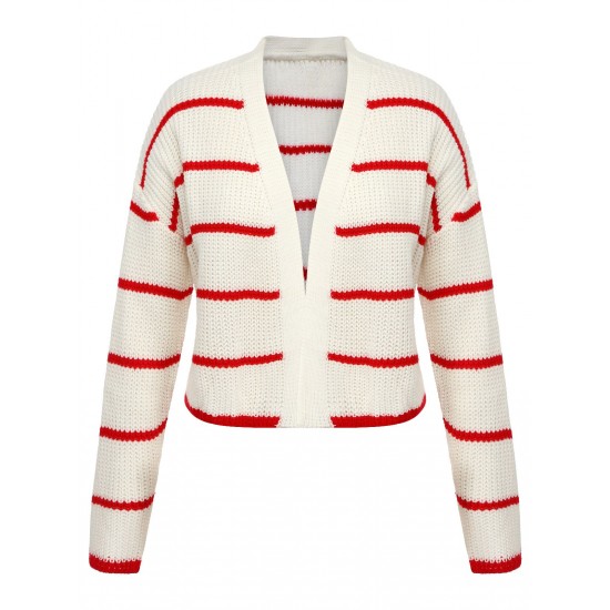 Red & White  Stripe Knitted Cardigan