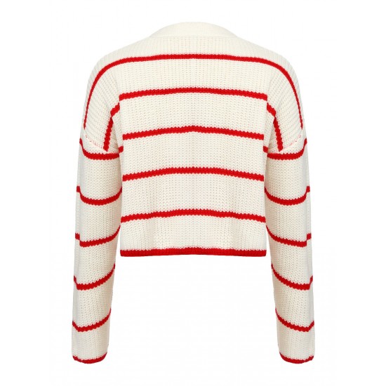 Red & White  Stripe Knitted Cardigan