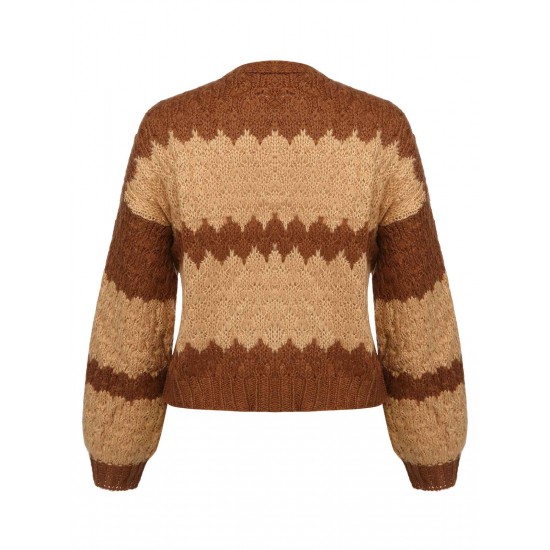 Brown  Patchwork Long Sleeve Sweater