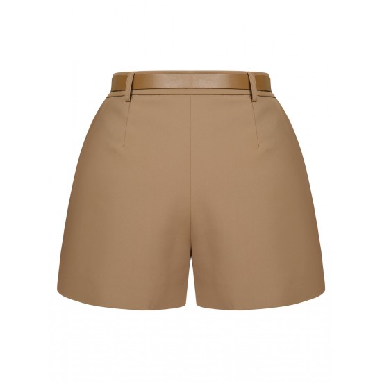 Khaki  Solid Casual Shorts With Belt