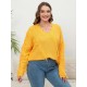 Plus Size Yellow  V-Neck Tassel Loose Sweater