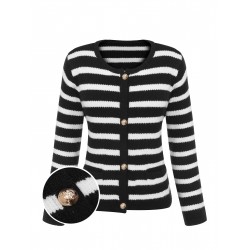 Black & White  Stripe Knitted Cardigan