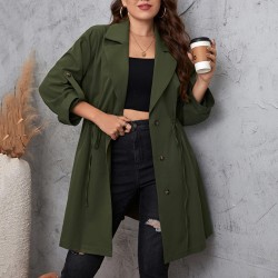 Plus Size Army Green  Solid Lapel Coat