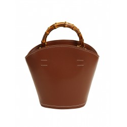 Vintage Caramel Leather Bamboo Handle Bucket Bag