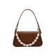 Pearl Chain Imitation Crocodile Leather Shoulder Bag