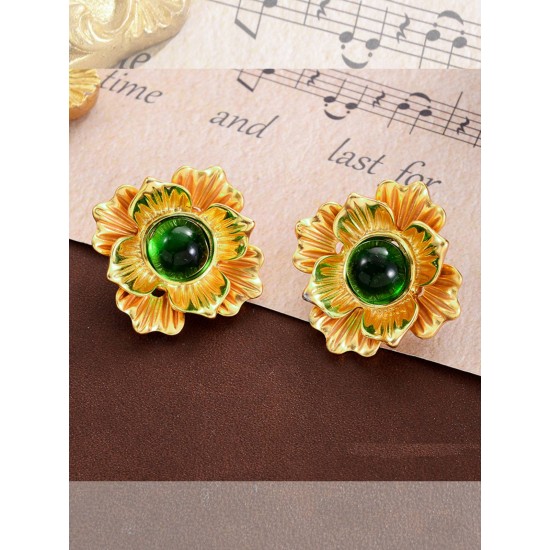 Vintage Alloy Green Flower Earrings