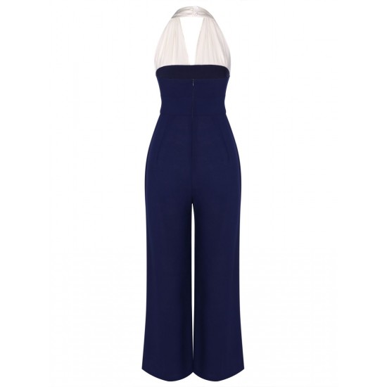 Blue  Halter Patchwork Jumpsuit