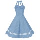 Blue  Polka Dot Halter Swing Dress