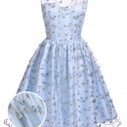 Blue  Floral Embroidery Lace Dress