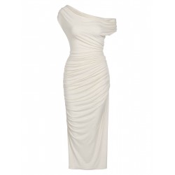 Ivory  Cap Sleeve Slim Pleated Dress