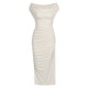 Ivory  Cap Sleeve Slim Pleated Dress