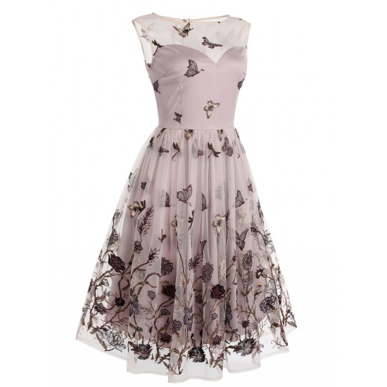 Purple  Butterfly Lace Swing Dress