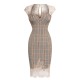 Gray  Plaid Lace Pencil Dress