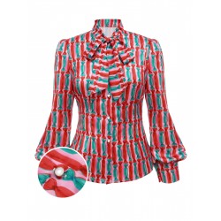  Candy Tie-Up Collar Buttons Blouse