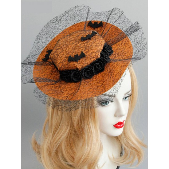 Orange  Halloween Lace Bat Hat