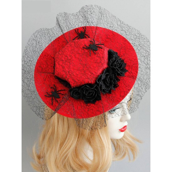 Red  Halloween Lace Spider Hat