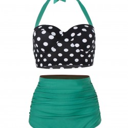  Polka Dot Halter Pleated Bikini