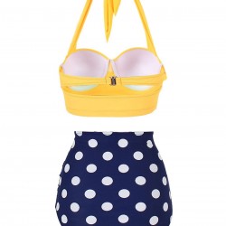  Polka Dot Halter Pleated Bikini