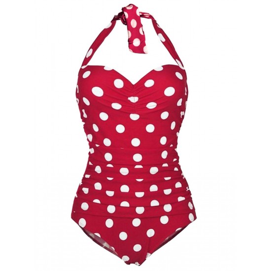  Halter Polka Dot One-Piece Swimsuit