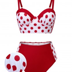 Red  Polka Dot Pleated Swimsuit