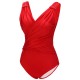 Red  V-Neck Solid One-piece Swimsuit