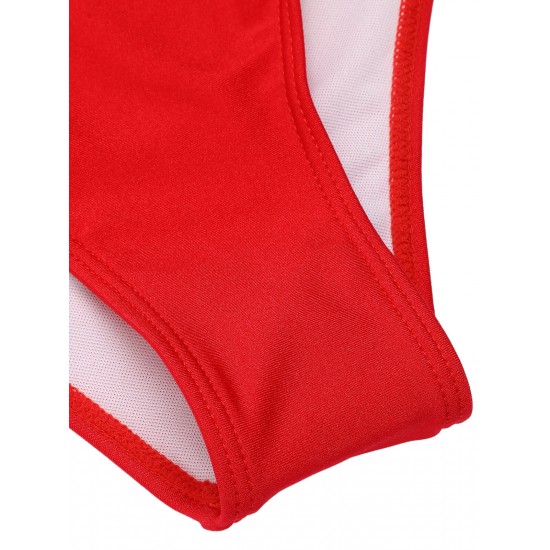 Red  V-Neck Solid One-piece Swimsuit