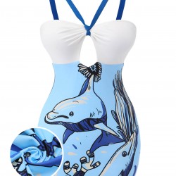 Blue  Dolphin Halter One-piece Swimsuit