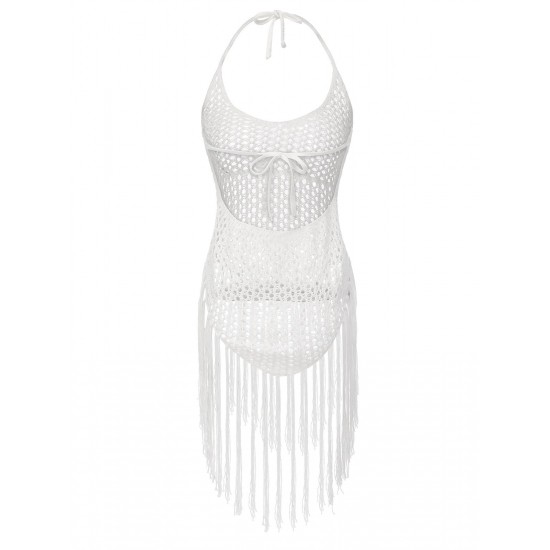 White  Grid Halter Cover Up