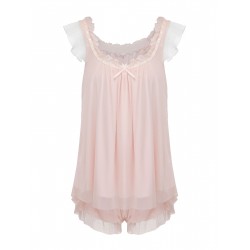 Pink  Ruffle Neck Short Pajamas