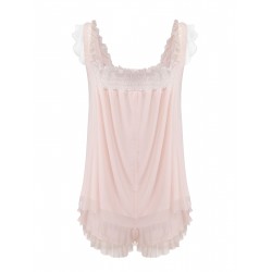 Pink  Ruffle Neck Short Pajamas