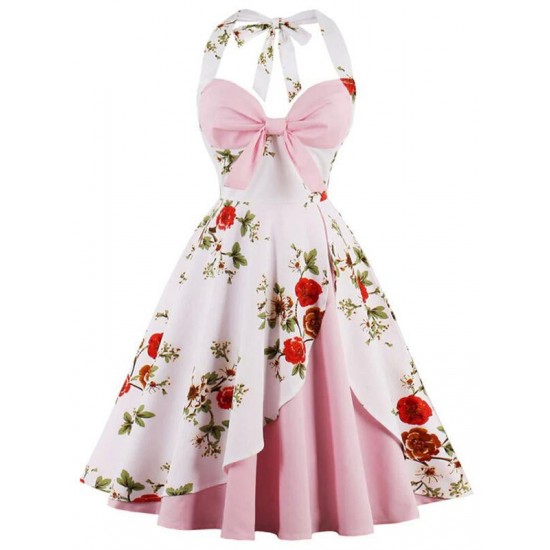  Halter Floral Swing Dress